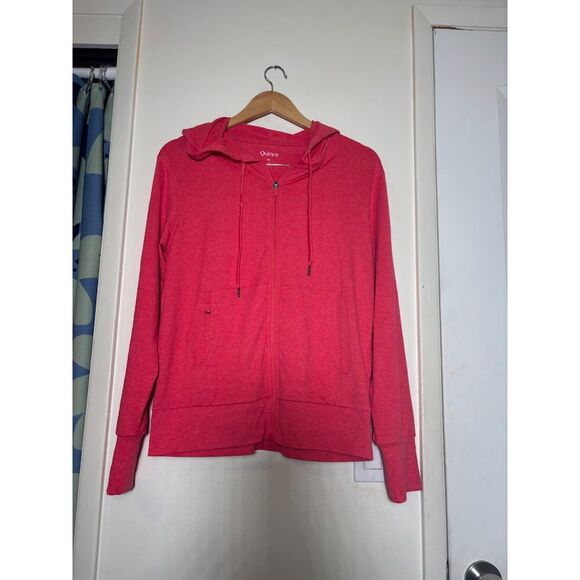 Quince Flowknit Full Zip Hoodie Size Medium Pink Heather Sweatshirt Athleisure - Picture 2 of 6